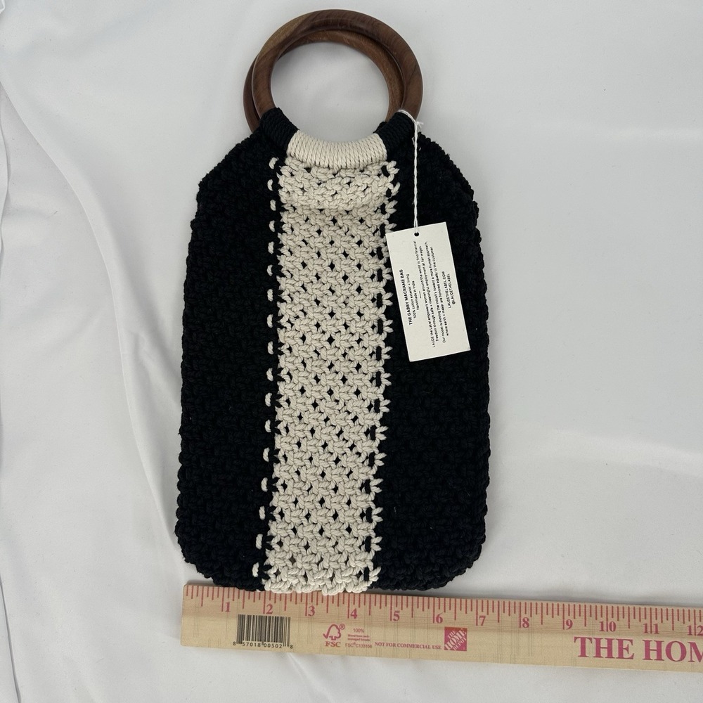 LAUDE THE LABEL Gabby Cotton‎ Macrame Bag Black & White Boho Coastal Resortwear - Picture 7 of 8